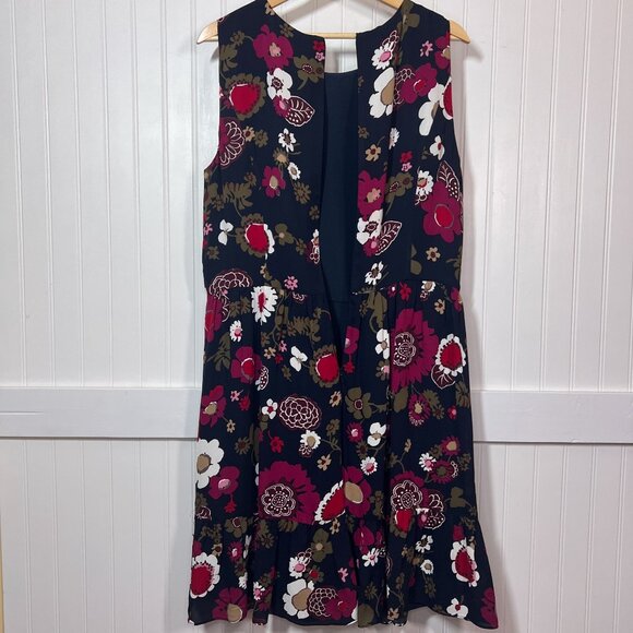Brooks Brothers Red Fleece Sleeveless Dress Floral Navy Blue Viscose Ruffle Hem - Picture 9 of 14